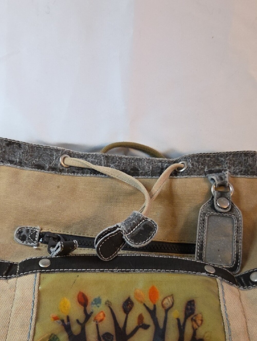 Canvas Tree-Print Drawstring Backpack - Beige - Picture 9 of 13